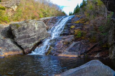 Middle Falls ***
The middle falls on Flat Laurel Creek is a *** because of the descent and ascent from the trail. Done worse but, it can be tricky. 
