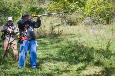 Fire
Look closely at the touch hole and you will see the flash of a flintlock.
