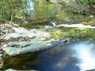 Upper-1
Standing on the top of Joe Mills Upper Falls. Look at the whirl at the bottom enhanced with a time exposure.
