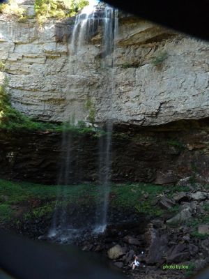 Tall Swimming Hole
Tennessee State Parks list the falls as 256 ft. in height. 

Note the two people resting after a swim. Gives you and idea of the height of the falls.
