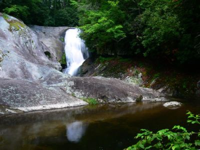Reflections
I measured fall to be about 38 ft. Despite sunshine, we got a passing cloud to take this reflection. Note the tunnels and potholes on the top left.

