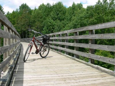 Wheels of an albatross
Oldalbatross's trail transportation. Comfort bikes are great for us in the geriatric set.

One of the many high trestles along the Virginia Creeper Trail. 
