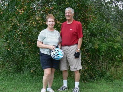Don't stand under the apple tree....
I know, it's supposed to be 'sit" under the apple tree but, we were sitting on those bike seats for far too long.

Oh, yeah, Virginia Creeper Trail August 12, 2011.
