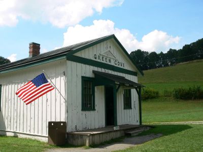 Green Cove Station now.
This station is just the way it was when the trains ran. You gotta come visit this place.

There are photos inside that show local folks sitting on a bench by the post office near the same pot belly stove,
