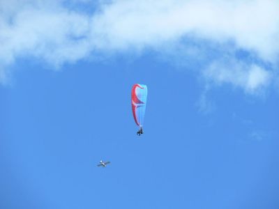 Why?
His chute is larger than the plane he jumped from?

Near Vancouver, BC Canada
