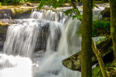 Down Stream *
Maybe a ten foot falls but, water was high and it was an easy photo shot, right beside the road to Thurmon, WV.

This road leads to a rafting drop off so watch out for buss traffic, not school bus type...Gray Dog type.
